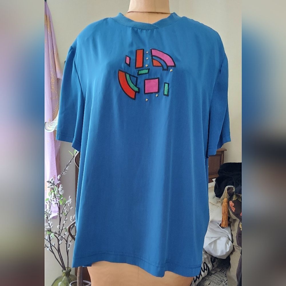 Vintage Embroidered Applique Blouse TEDDI 1980S Size 1x Vintage Size